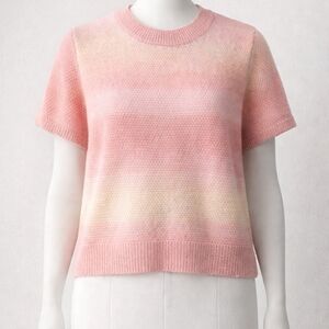 Soft Peach Ombre Knit Sweater | Cozy Pastel Short Sleeve Pullover